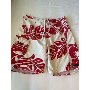 Hurley Mens Red White Tropical Floral Board Shorts Swim Trunks Size XL